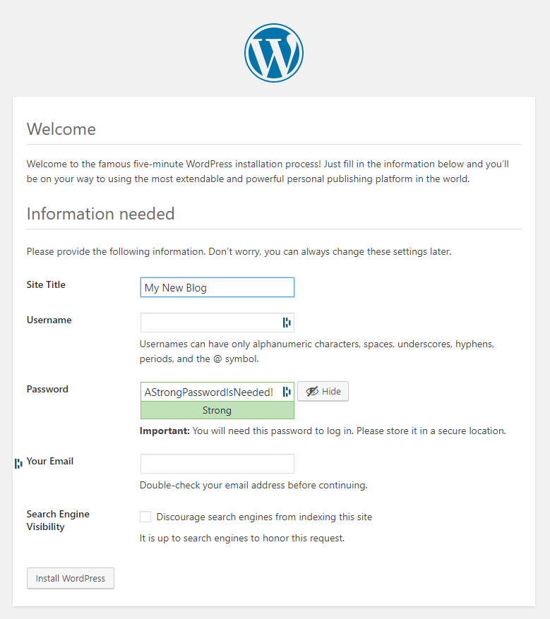 wordpress application wizard