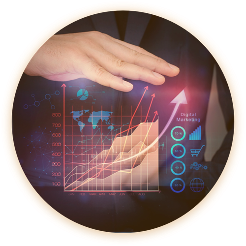 a hand touching financial graphs symbolizing fintech software development