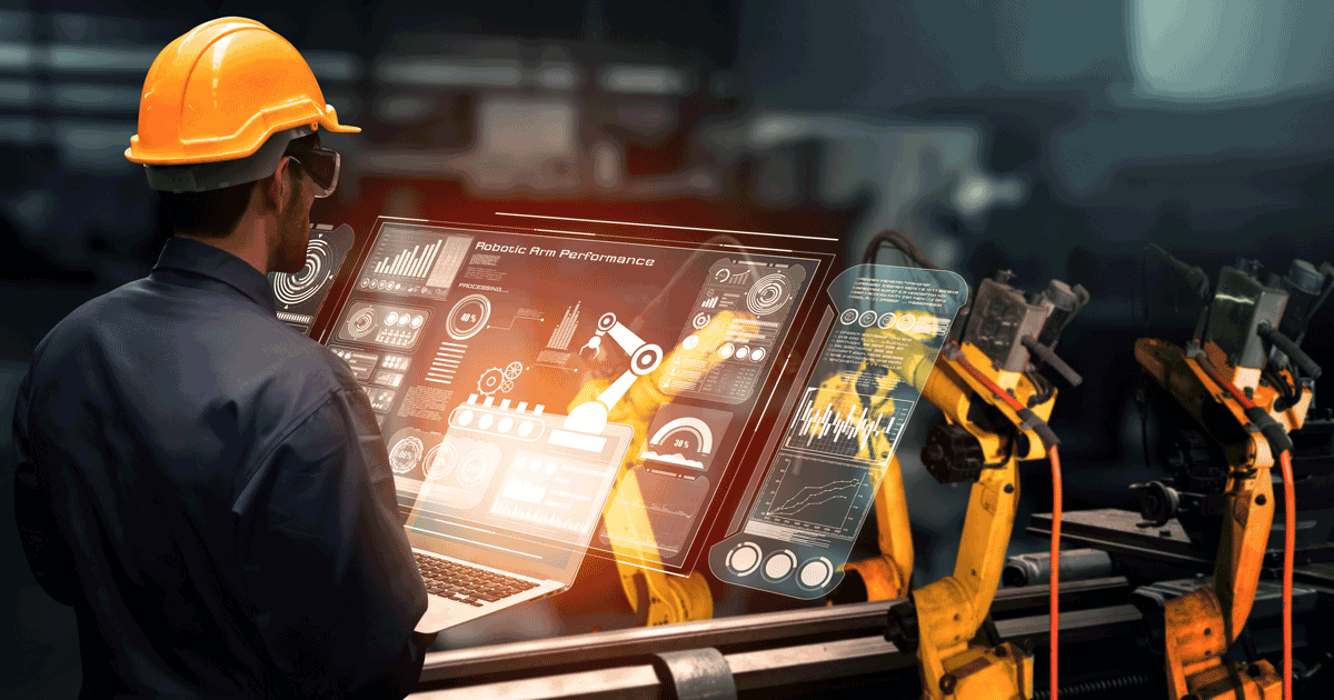 Man in factory on mfg software