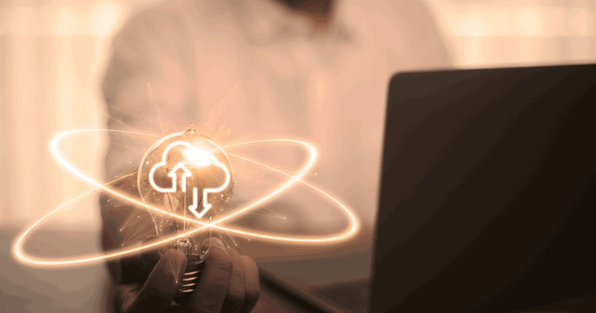 Man computing with Cloud overlay