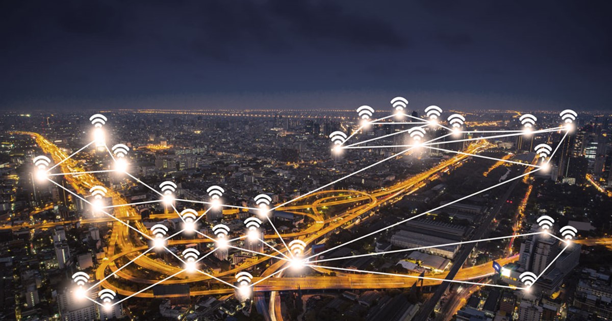 Connected city at night