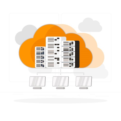 Illustration of cloud computing with pcs and servers