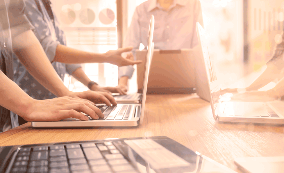 Team of people working on laptops