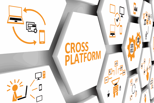 cross platform app development hexagonal tiles illustration